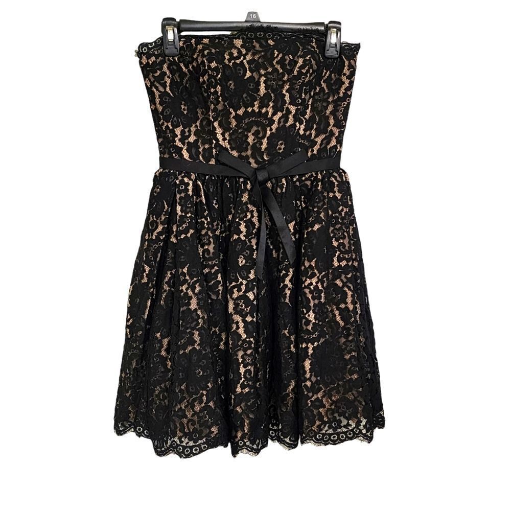 Robert Rodriguez mini dress black floral lace strapless prom event party Sz 2
